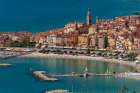 A high angle view of Menton-with local beaches and harbors Provence Alpes Cote dAzur-France Coastal Print